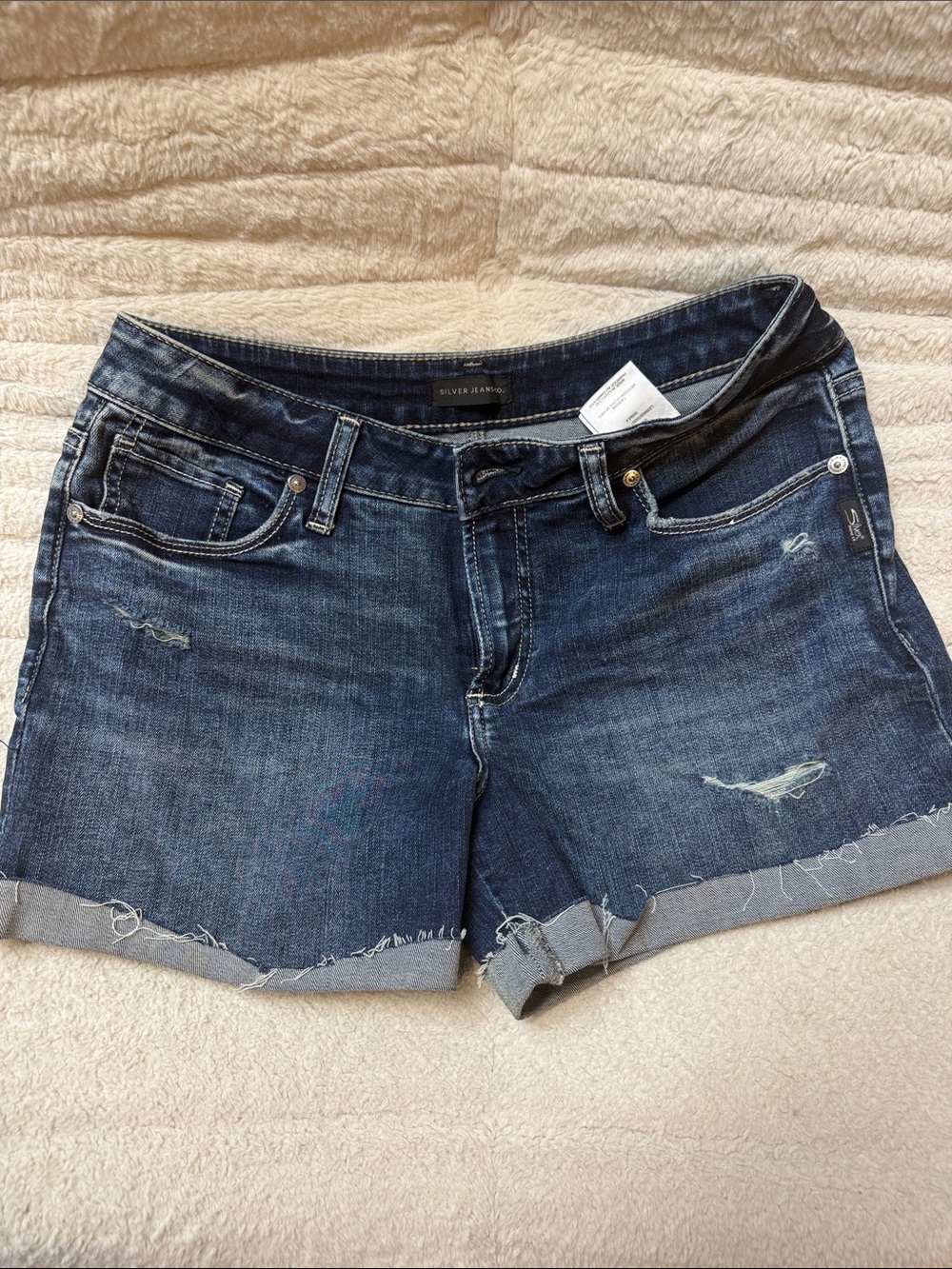 Silver Jeans Dark Blue Distressed Denim Cutoff Shorts